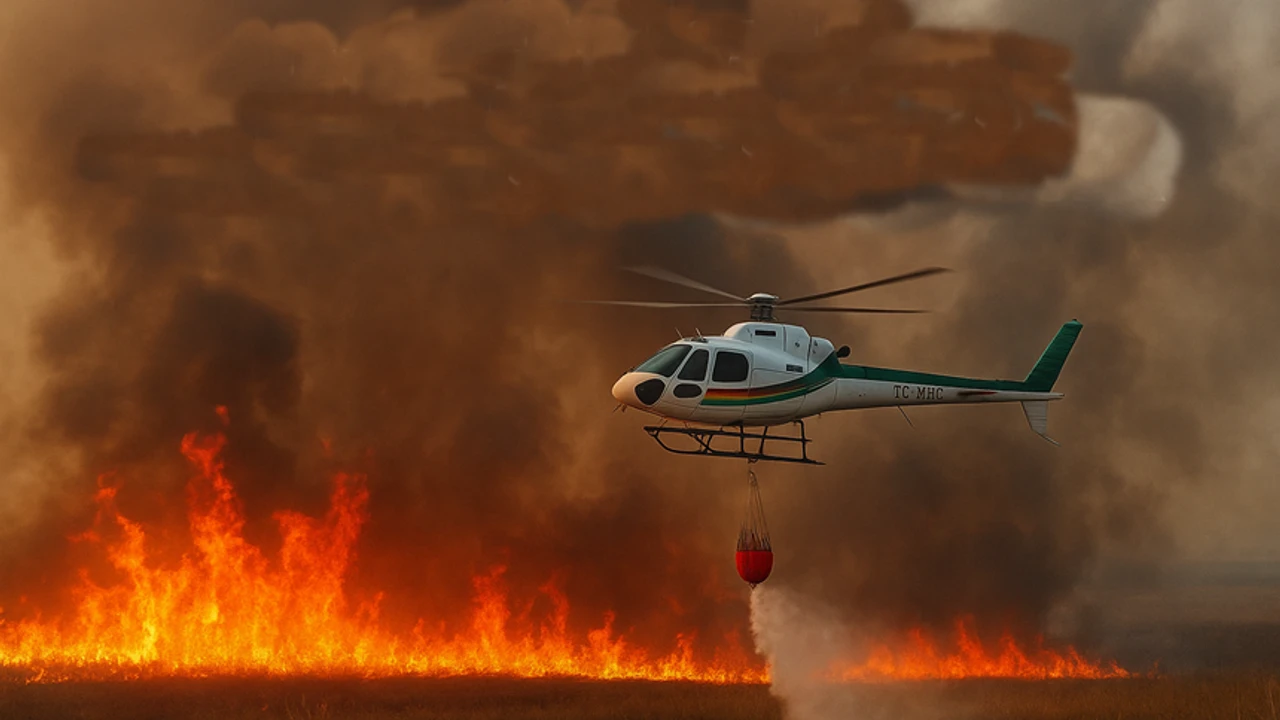 Yüksekova Nehil Sazlığı'ndaki yangına helikopterle müdahale