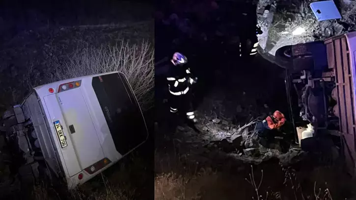 Maden işçilerini taşıyan midibüs uçuruma yuvarlandı: 2’si ağır 15 yaralı