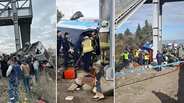 Otobüs, üst geçidin ayağına çarptı: 4 ölü, 13 yaralı