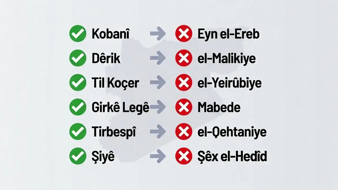 Rojava'da Yüzlerce yerleşim yerinin Kürtçe ismi Arapça yazıldı