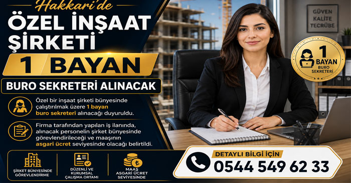 Özel İnşaat Şirketi Büroda Çalışacak 1 Bayan Eleman Arıyor