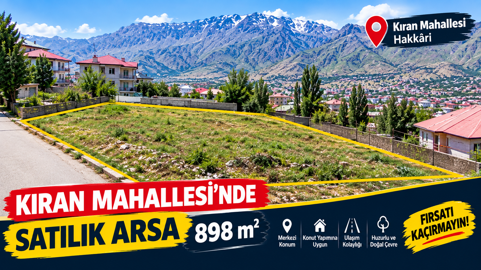 Kıran Mahallesin'de 898 metre kare satılık arsa