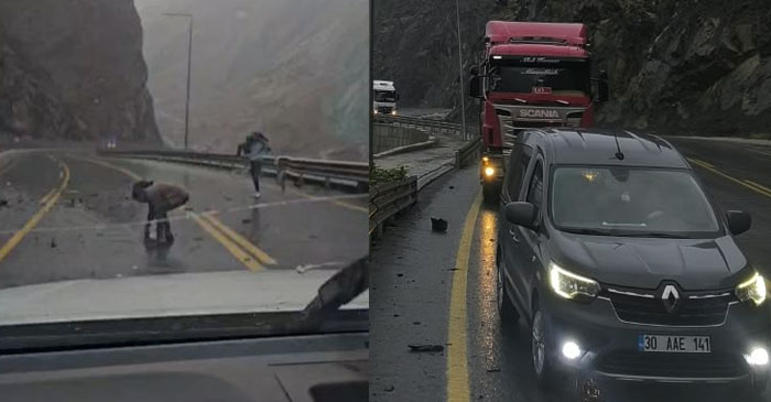 Her yağışta aynı manzara: Hakkâri Depin yolunda kayalar yola düştü