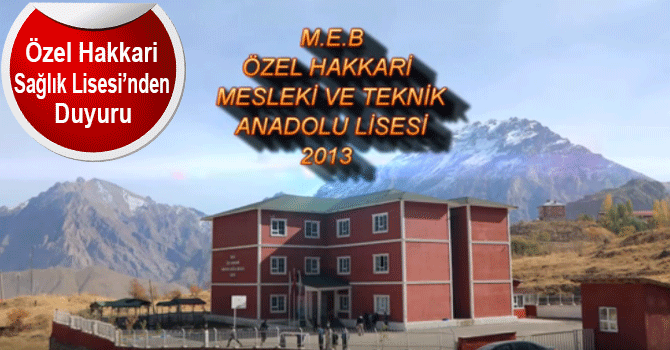 Özel Hakkari Sağlık Lisesi’nden Duyuru